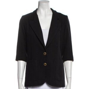 SMYTHE Sz 2 Black Wool Short Sleeves Tailored Gold Buttons Blazer